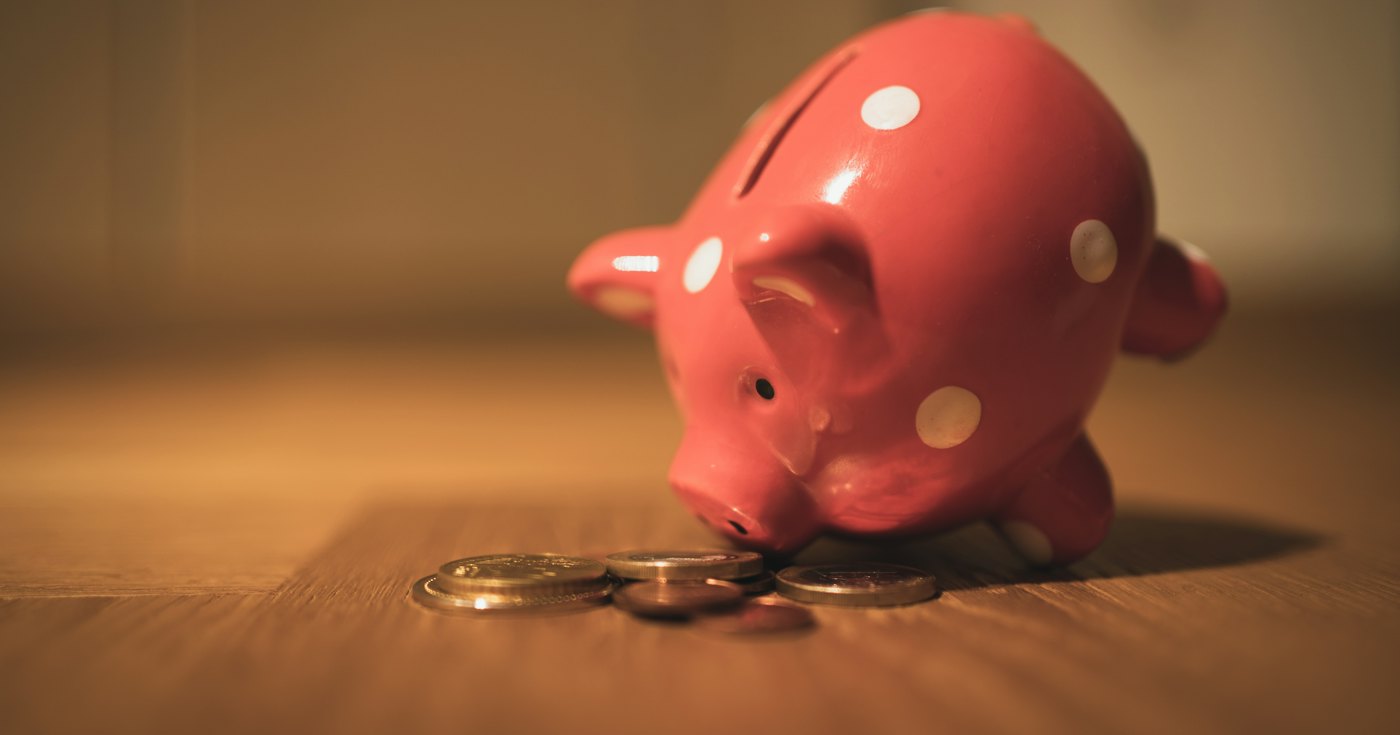 Piggy bank on a wooden table