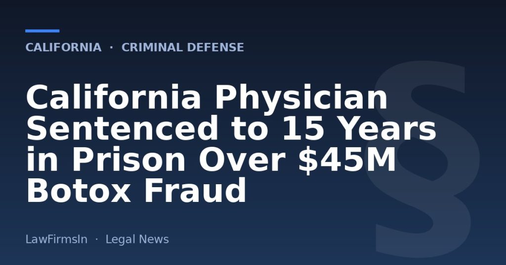 California Physician Sentenced to 15 Years in Prison Over $45M Botox Fraud