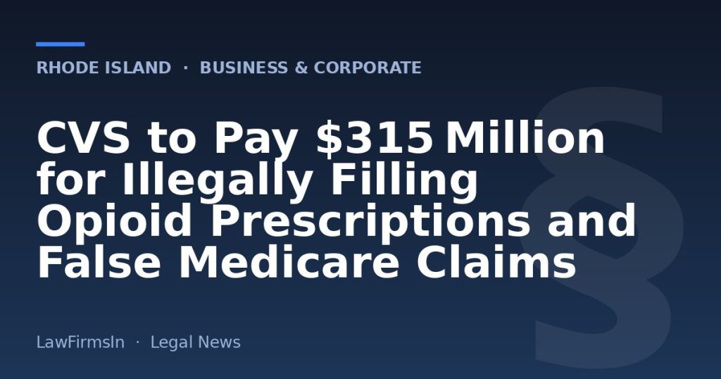 CVS to Pay $315 Million for Illegally Filling Opioid Prescriptions and False Medicare Claims