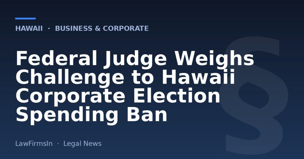 Federal Judge Weighs Challenge to Hawaii Corporate Election Spending Ban