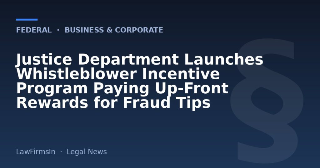 Justice Department Launches Whistleblower Incentive Program Paying Up‑Front Rewards for Fraud Tips