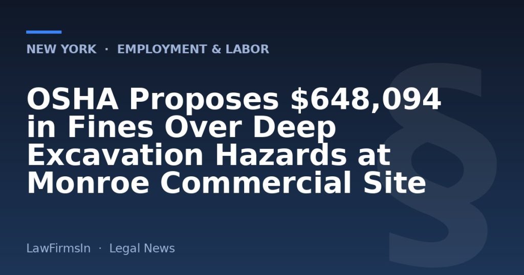 OSHA Proposes $648,094 in Fines Over Deep Excavation Hazards at Monroe Commercial Site